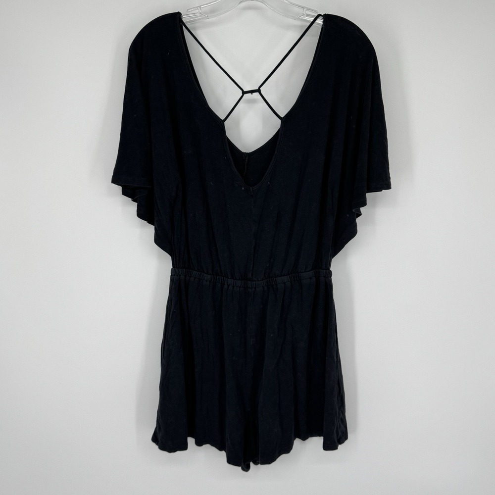 American Eagle Black Small Back Romper Flutter Sleeve Elastic Waist Pockets Boho